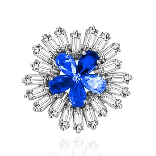 KP Nail Jewellery, &ldquo;Triple AAA Zircon Selection&rdquo;, Rhodium Plating ,  18 mm  x 18 mm, Blue